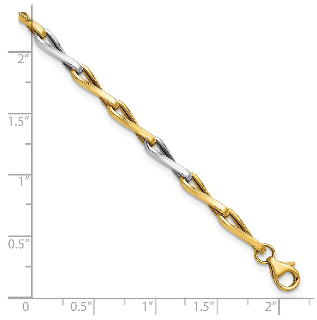 14K w/White Rhodium Polished Fancy Twisted Link Bracelet