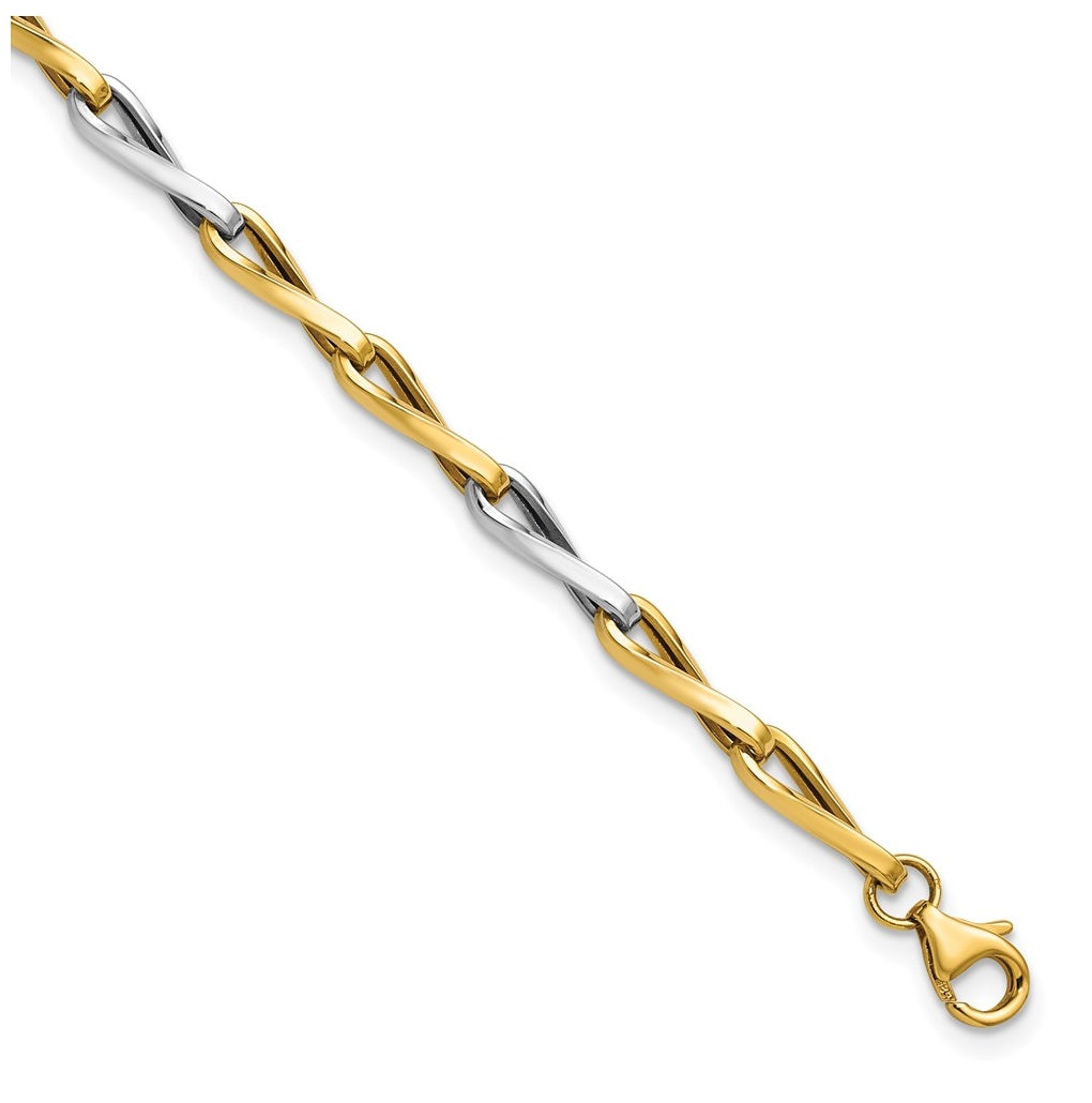 14K w/White Rhodium Polished Fancy Twisted Link Bracelet