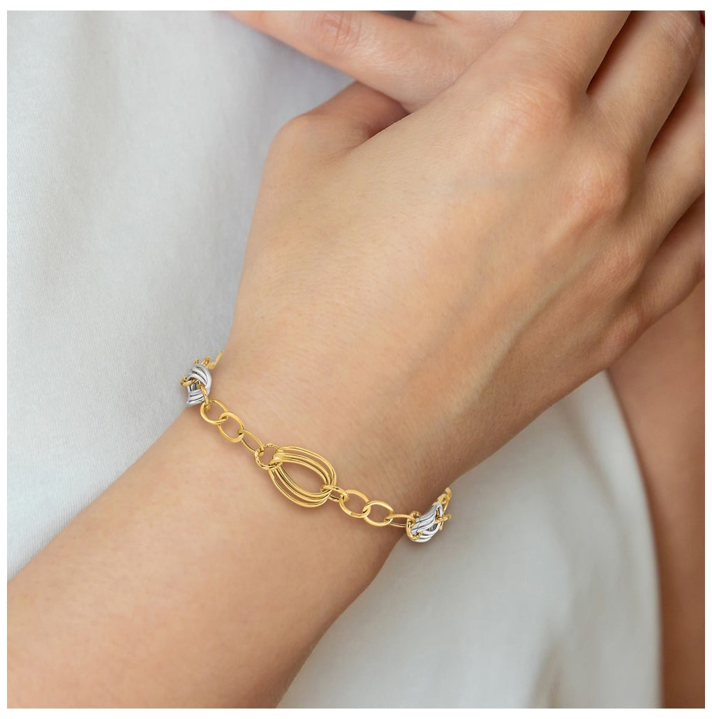 Leslie's 14K Two-Tone Gold Polished Fancy Link Bracelet – Elegant Jewelry Gift for Birthday, Anniversary, Engagement, Wedding
