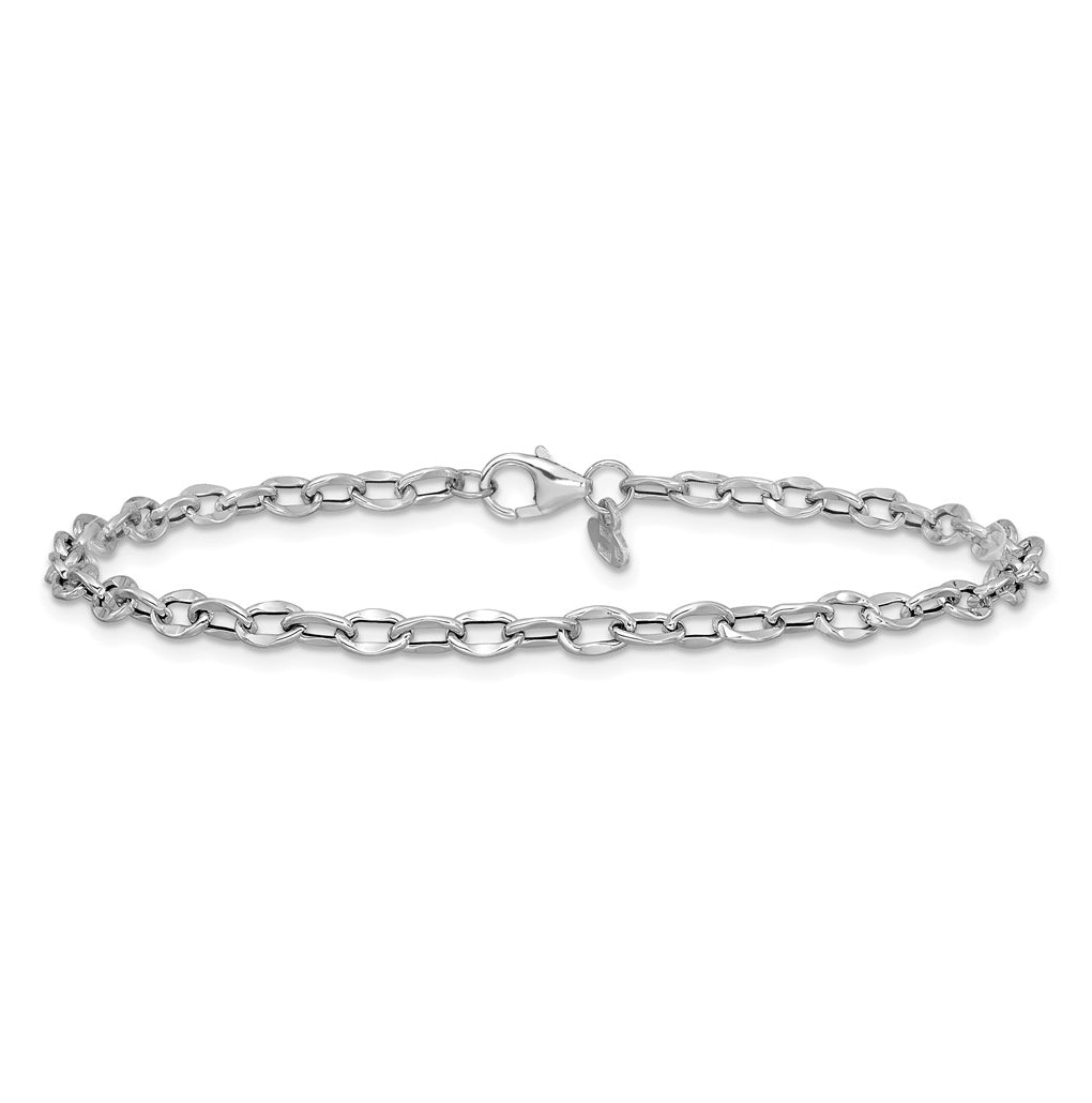 14K White Gold Polished Fancy Flat Cable Link Bracelet