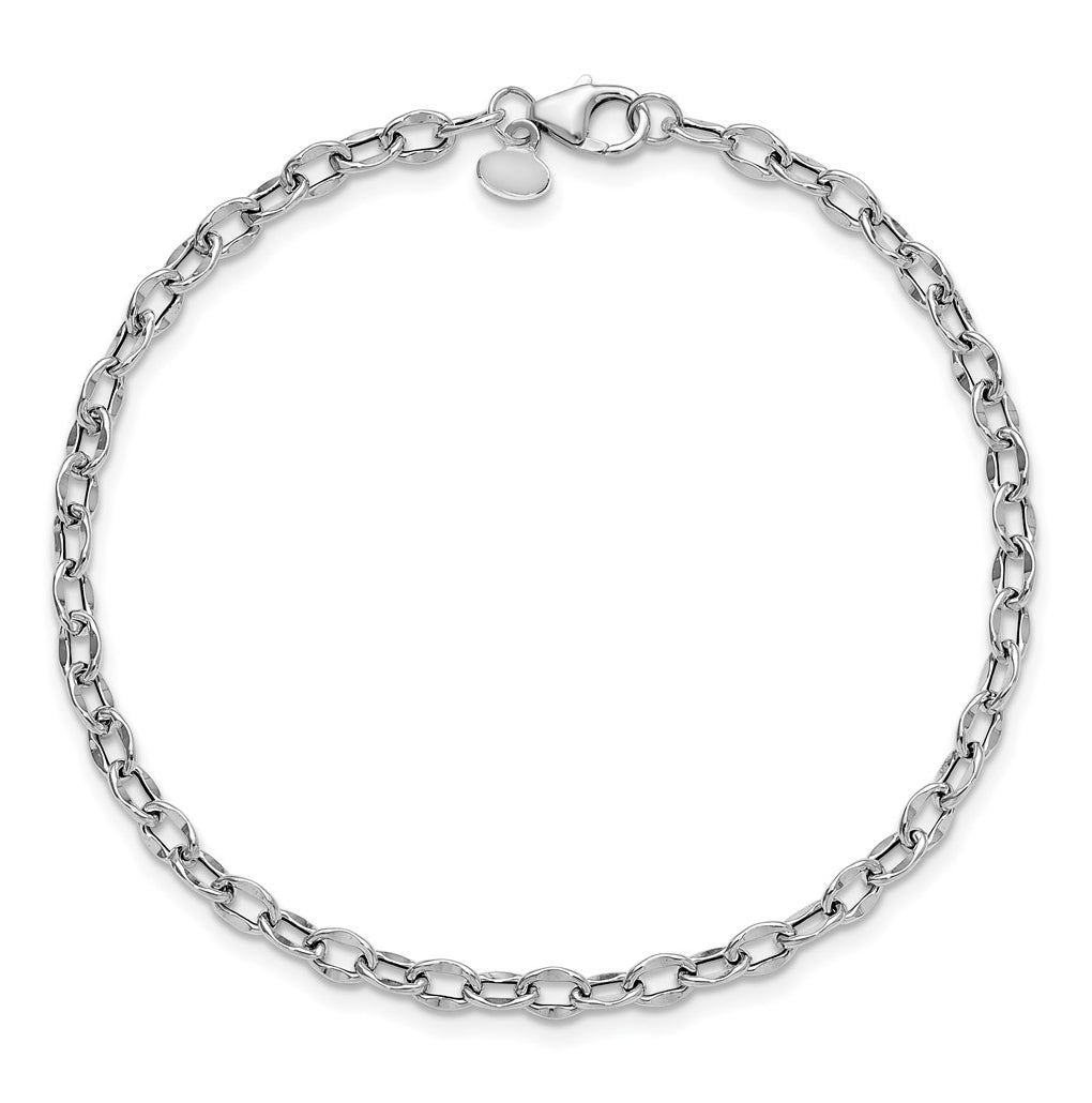 14K White Gold Polished Fancy Flat Cable Link Bracelet