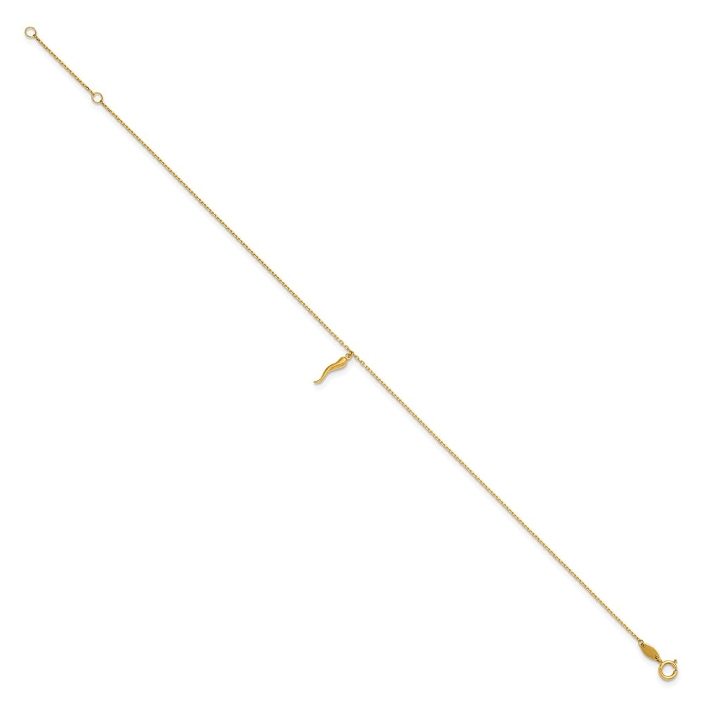 14K Italian Horn Charm 9 inch Plus 1 inch Extender - Total 10 inch Anklet