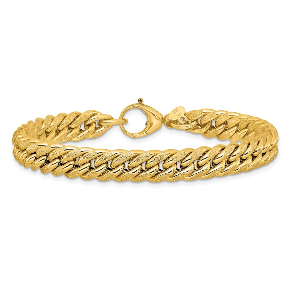 14k Yellow Gold Polished and Textured Fancy Curb Bracelet