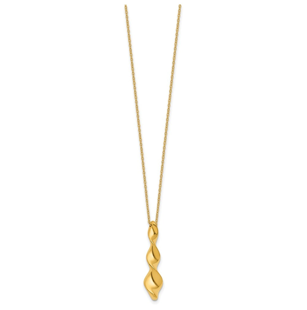 14k Yellow Gold Polished Wavy Pendant on Dia-cut Chain w/1in ext. Necklace