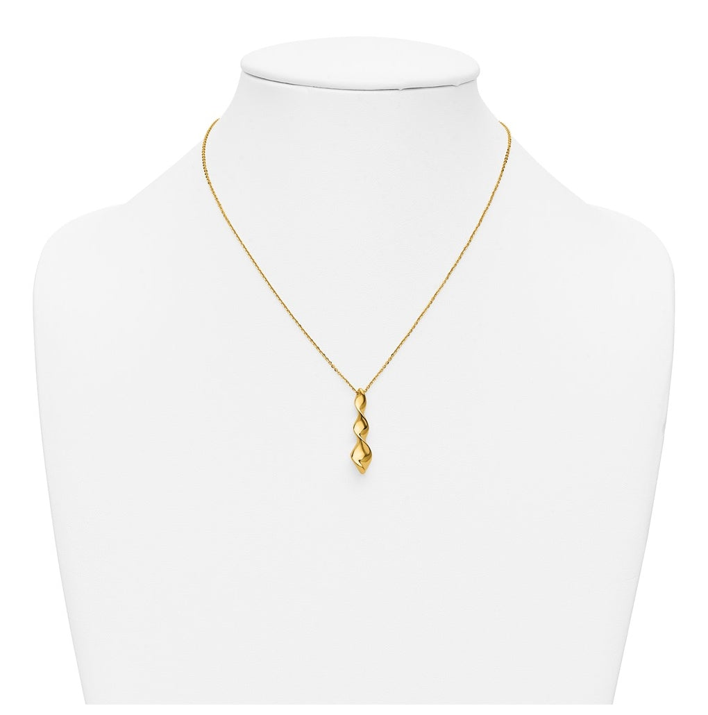 14k Yellow Gold Polished Wavy Pendant on Dia-cut Chain w/1in ext. Necklace