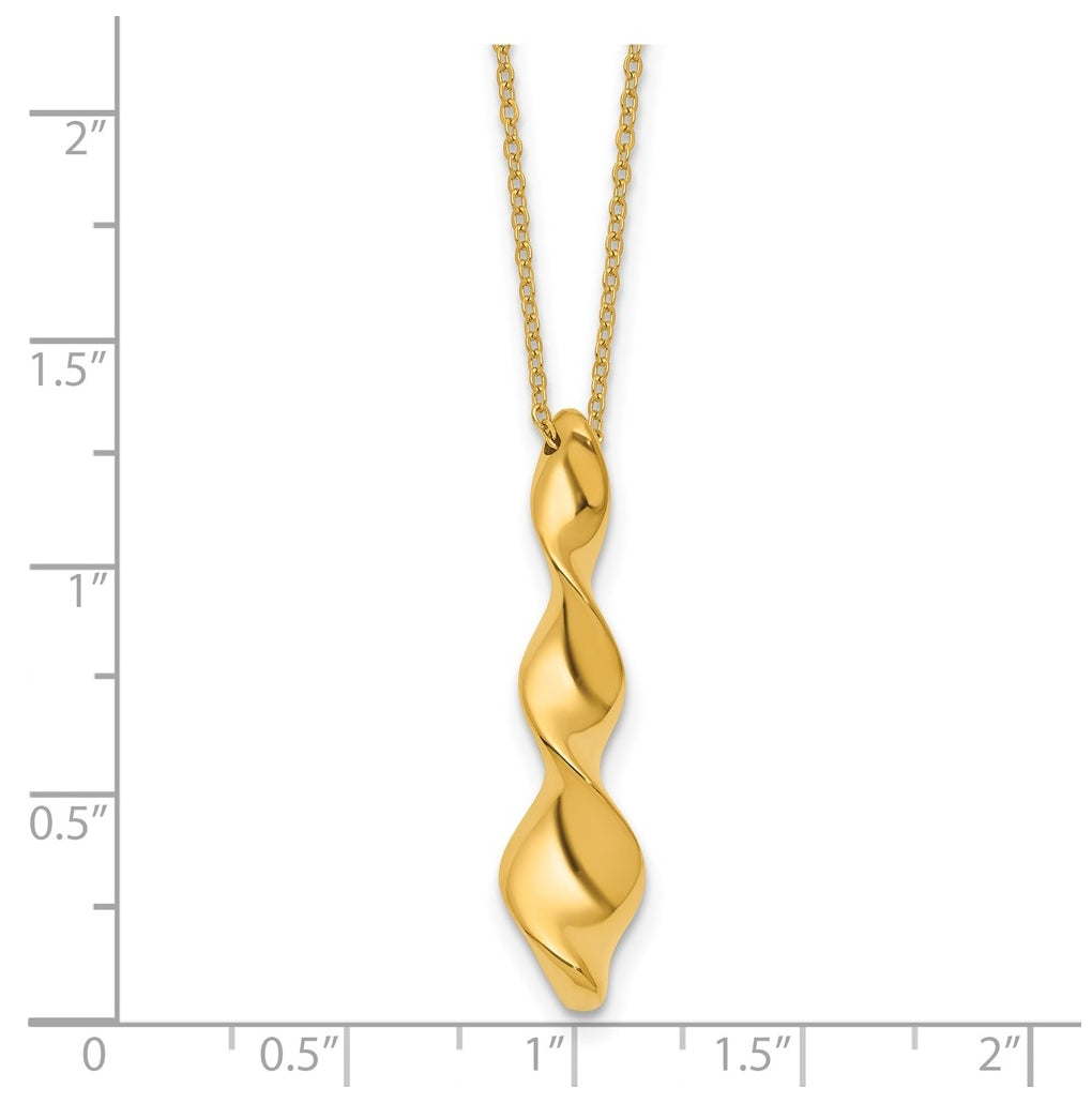14k Yellow Gold Polished Wavy Pendant on Dia-cut Chain w/1in ext. Necklace