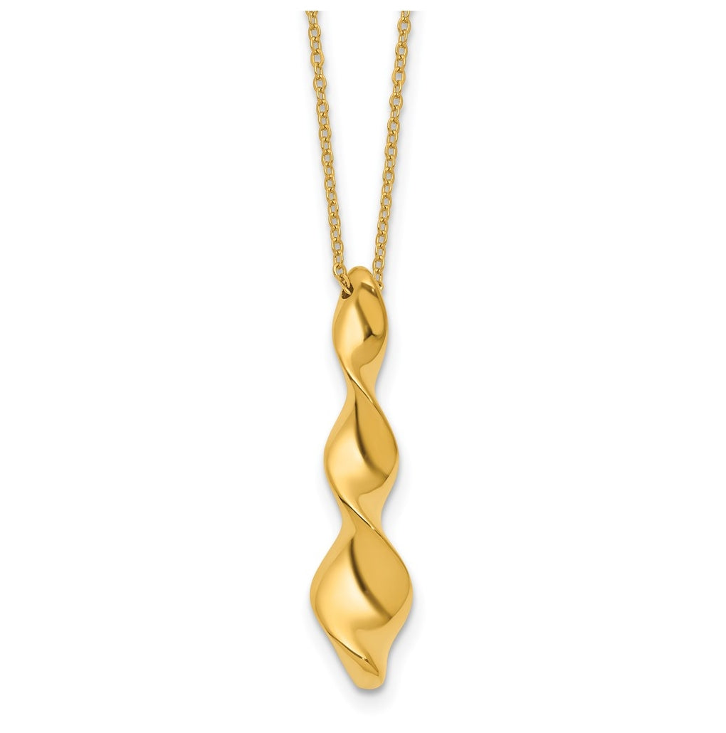 14k Yellow Gold Polished Wavy Pendant on Dia-cut Chain w/1in ext. Necklace