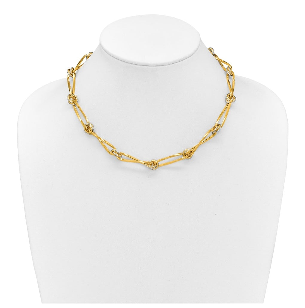 14K Two-tone Polished and Diamond-cut Fancy Link Necklace