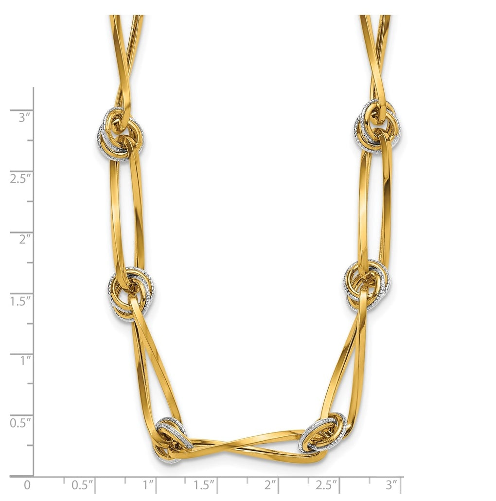 14K Two-tone Polished and Diamond-cut Fancy Link Necklace
