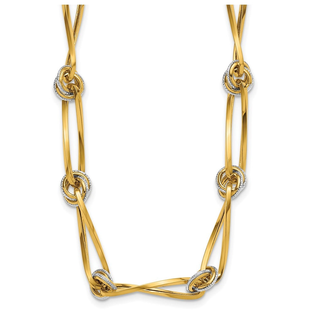 14K Two-tone Polished and Diamond-cut Fancy Link Necklace
