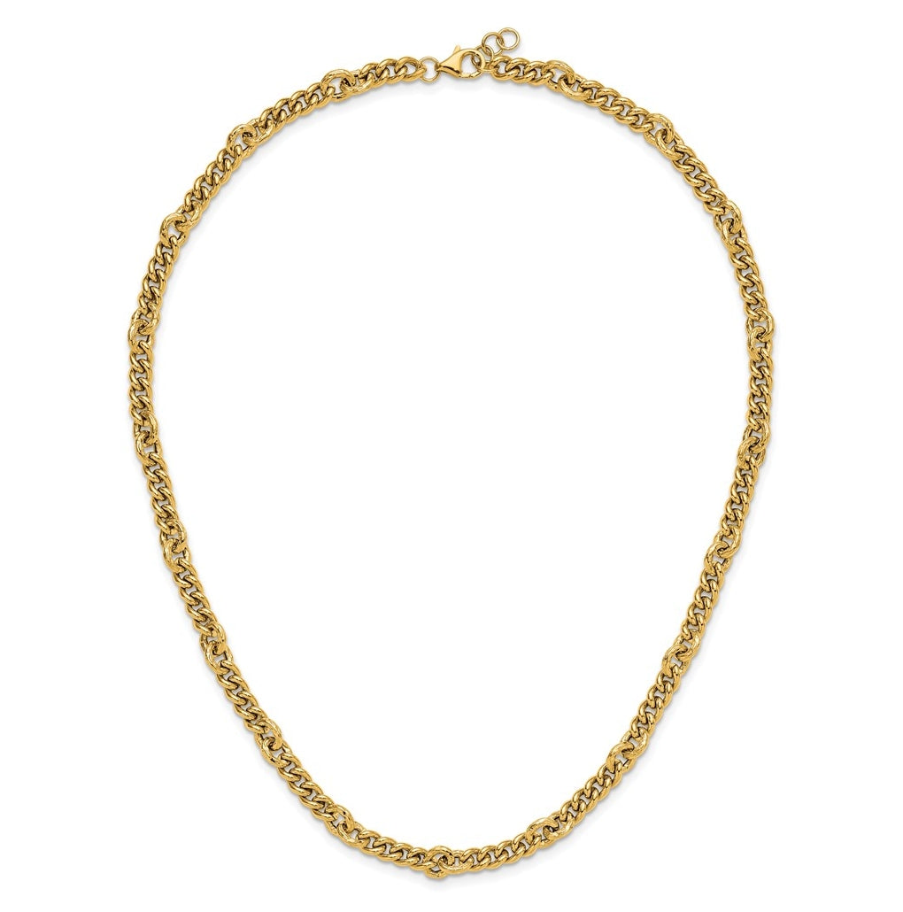 14k Yellow Gold Polished and Textured Fancy Link with .5in ext. Necklace