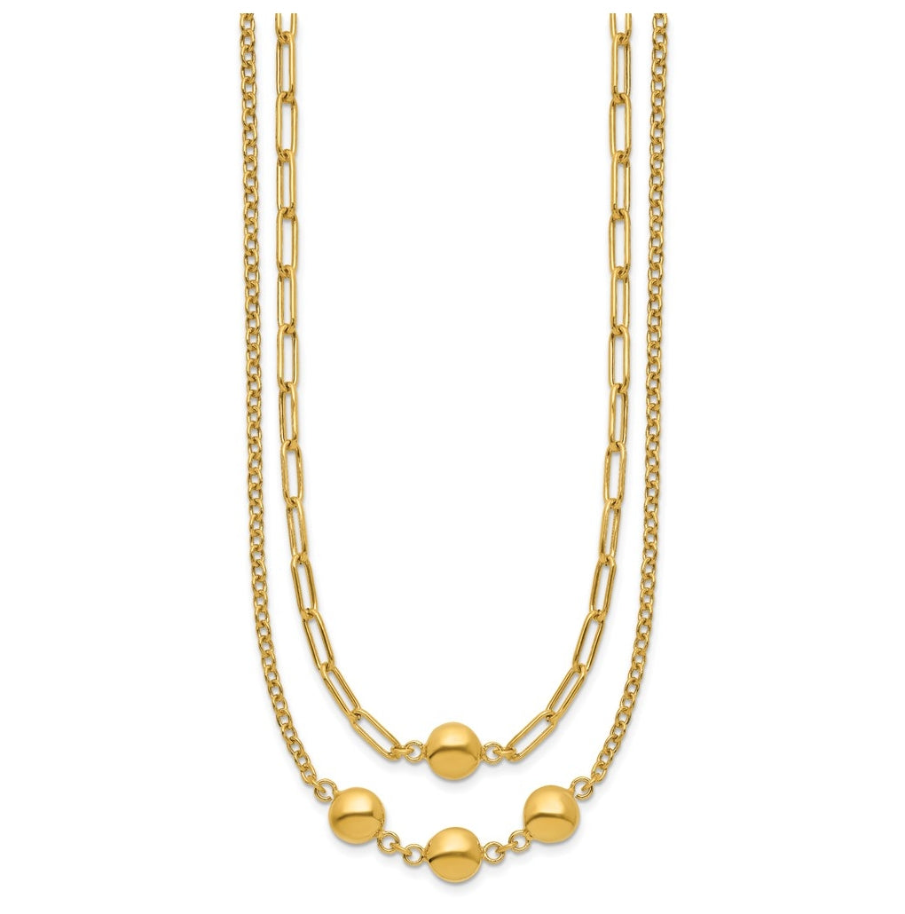 14k Yellow Gold Polished Layered Link with Beads Necklace