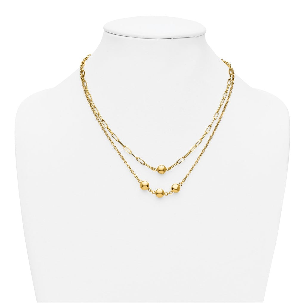 14k Yellow Gold Polished Layered Link with Beads Necklace
