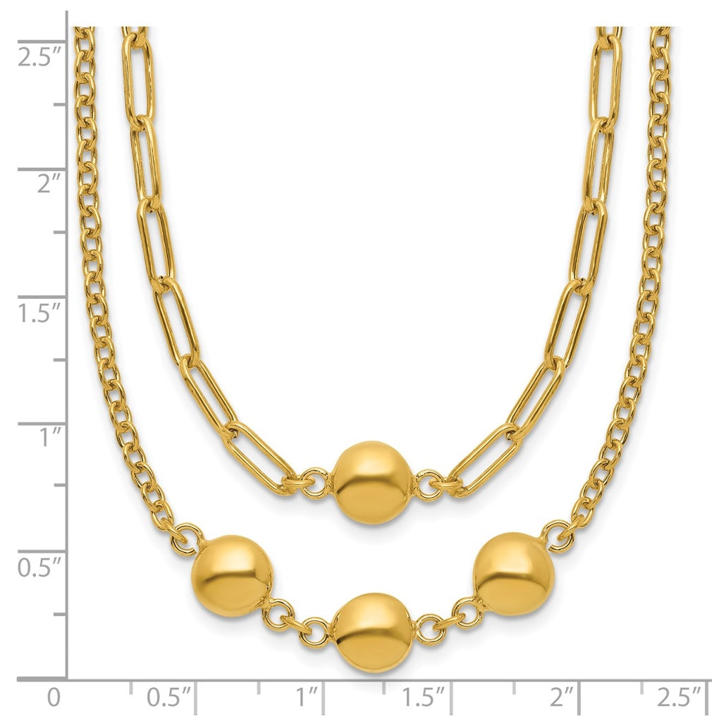 14k Yellow Gold Polished Layered Link with Beads Necklace