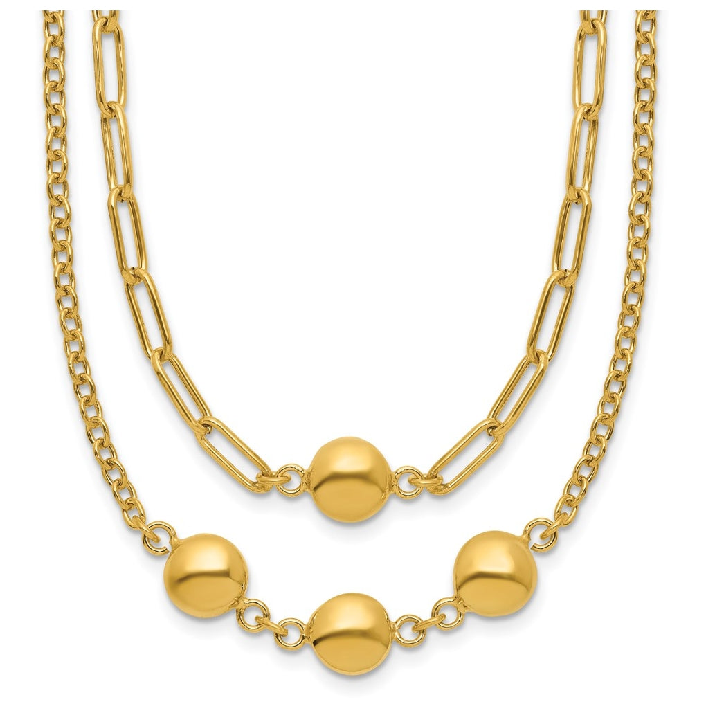 14k Yellow Gold Polished Layered Link with Beads Necklace