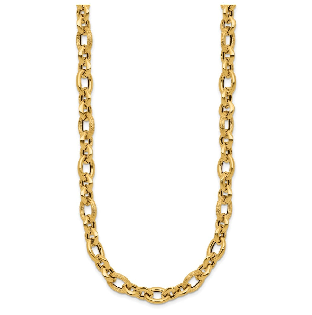 14k Yellow Gold Polished and Textured Fancy Link Necklace