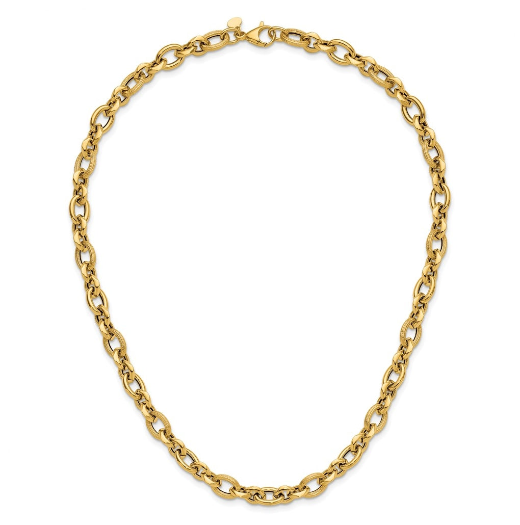 14k Yellow Gold Polished and Textured Fancy Link Necklace