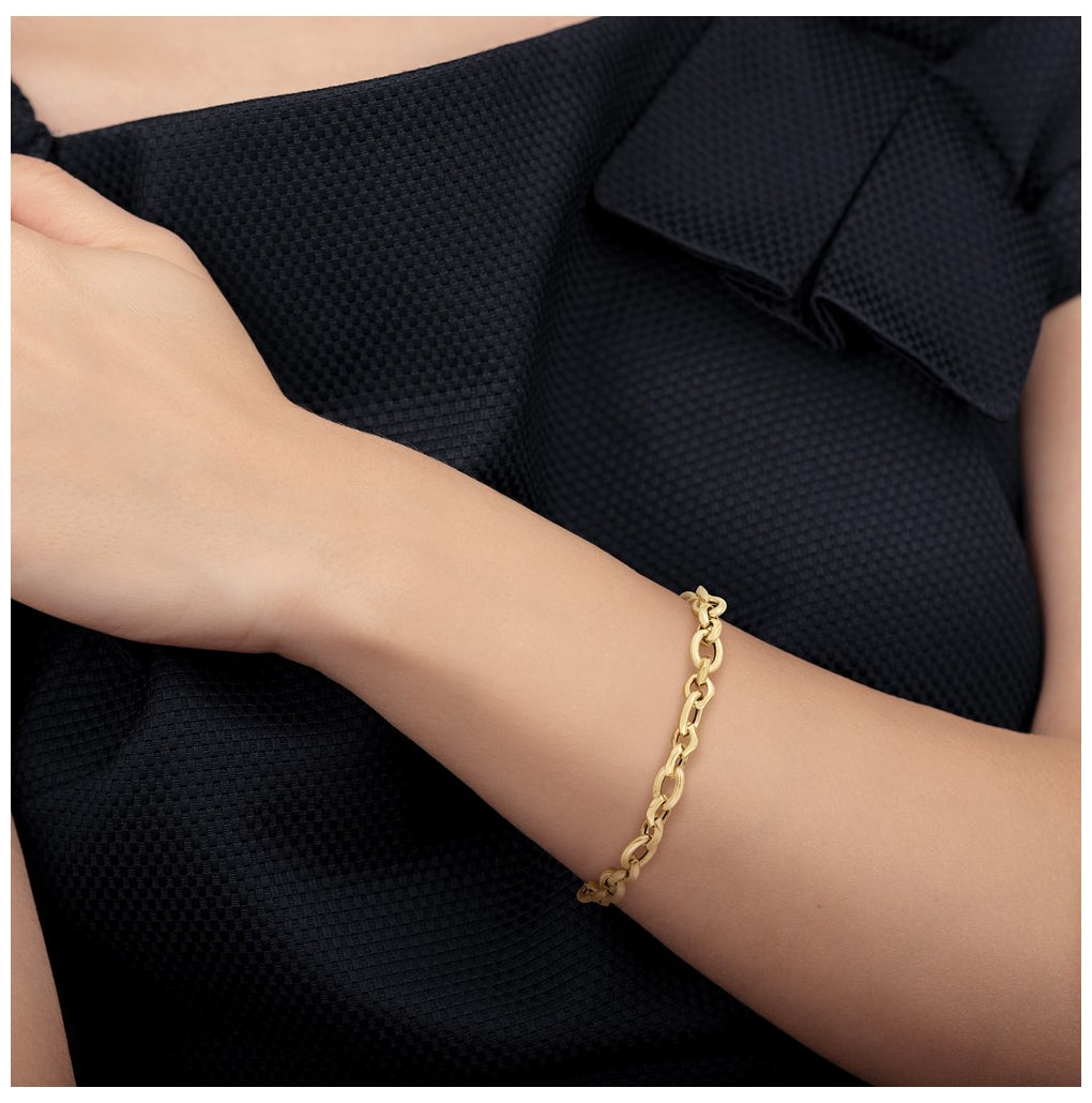 14k Yellow Gold Polished and Textured Fancy Link Necklace