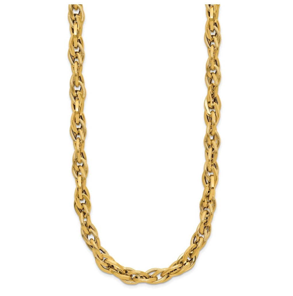 14k Yellow Gold Polished and Textured Fancy Twisted Link Necklace