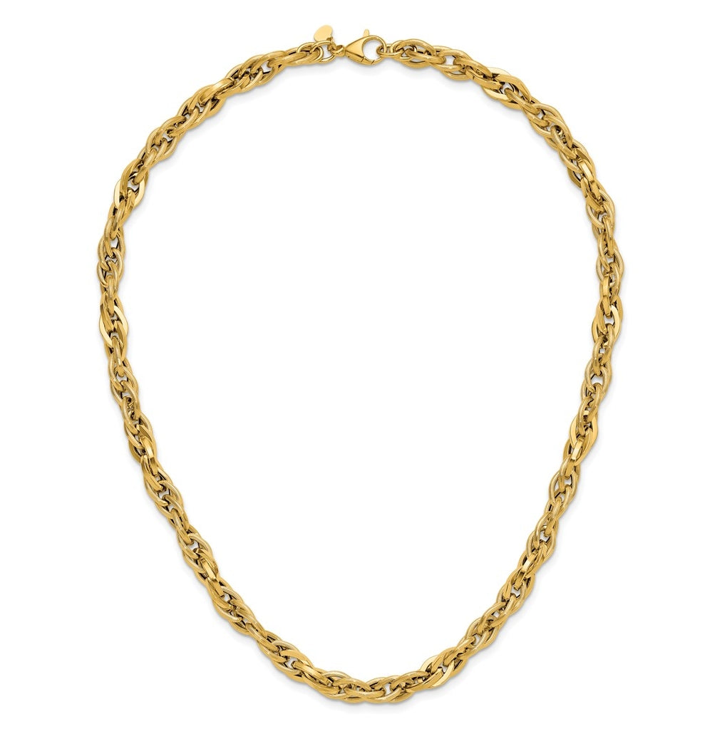 14k Yellow Gold Polished and Textured Fancy Twisted Link Necklace