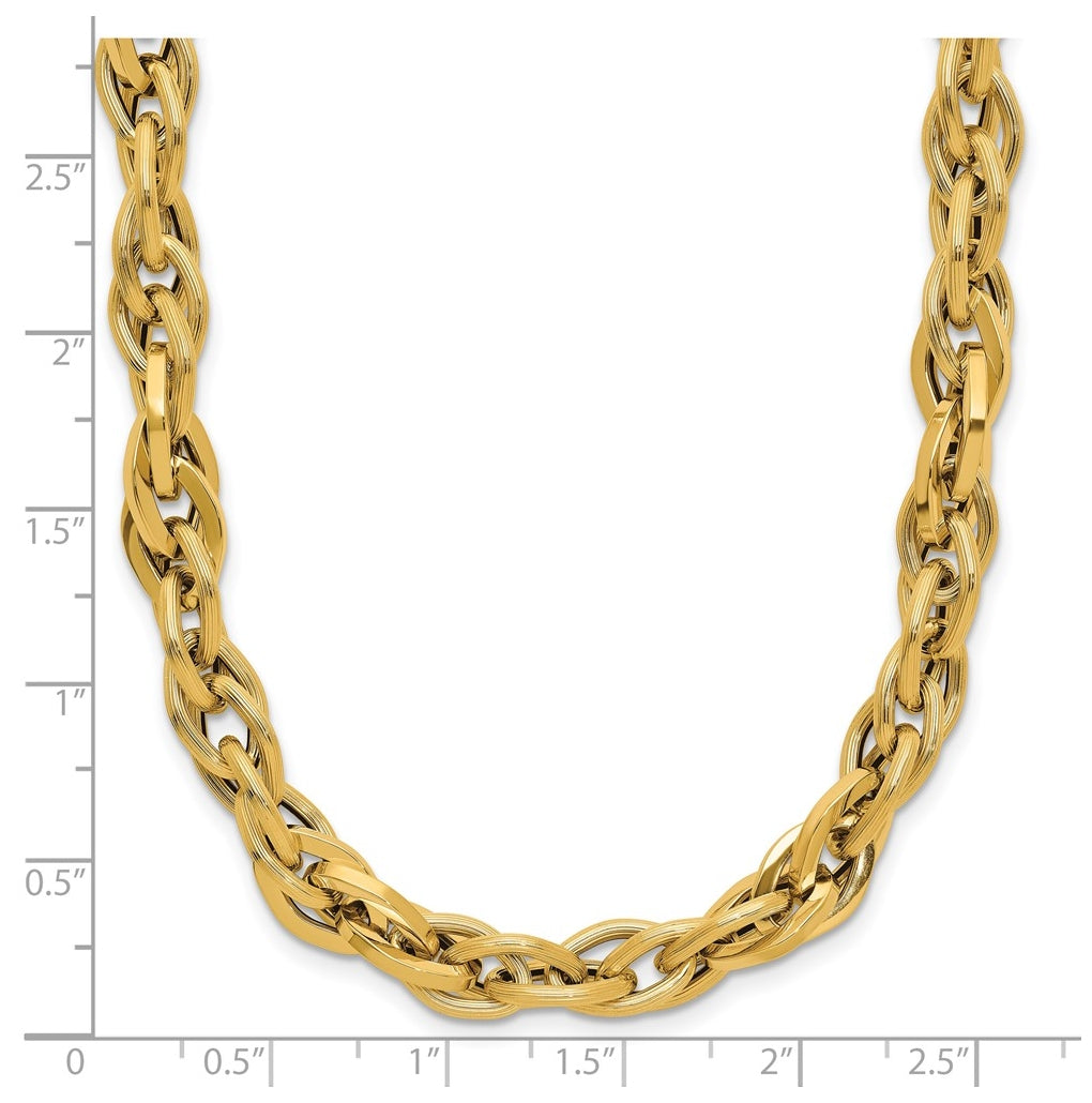 14k Yellow Gold Polished and Textured Fancy Twisted Link Necklace