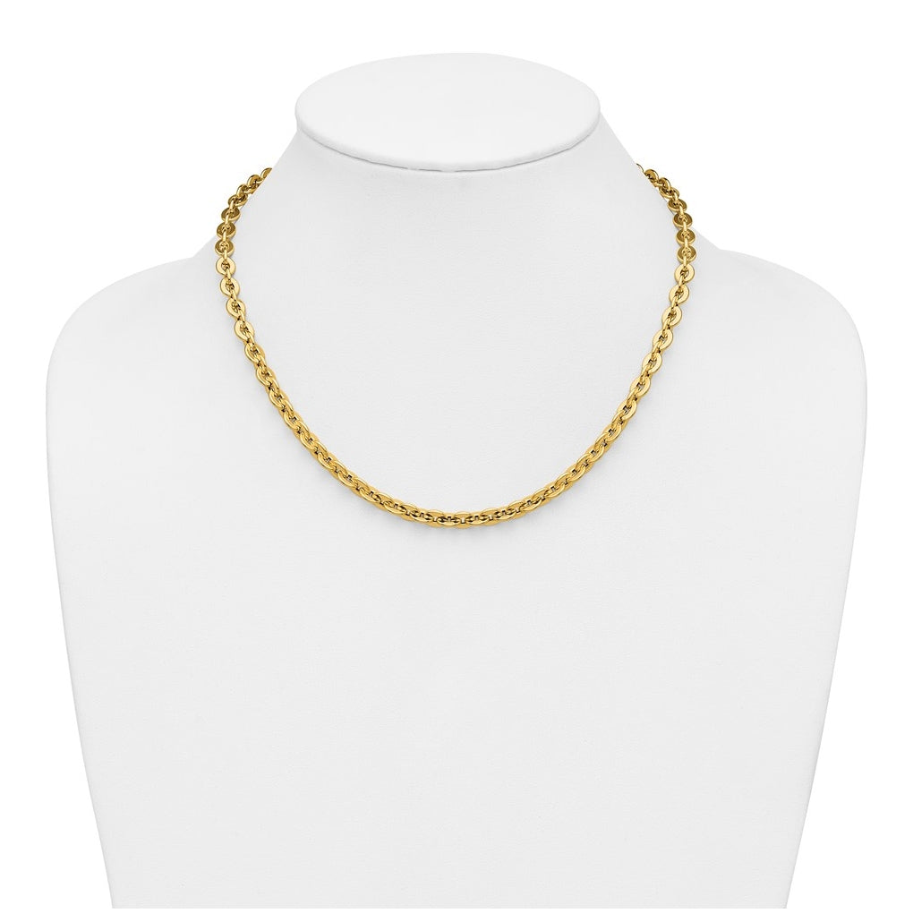 14k Yellow Gold Polished Fancy Round Link Necklace