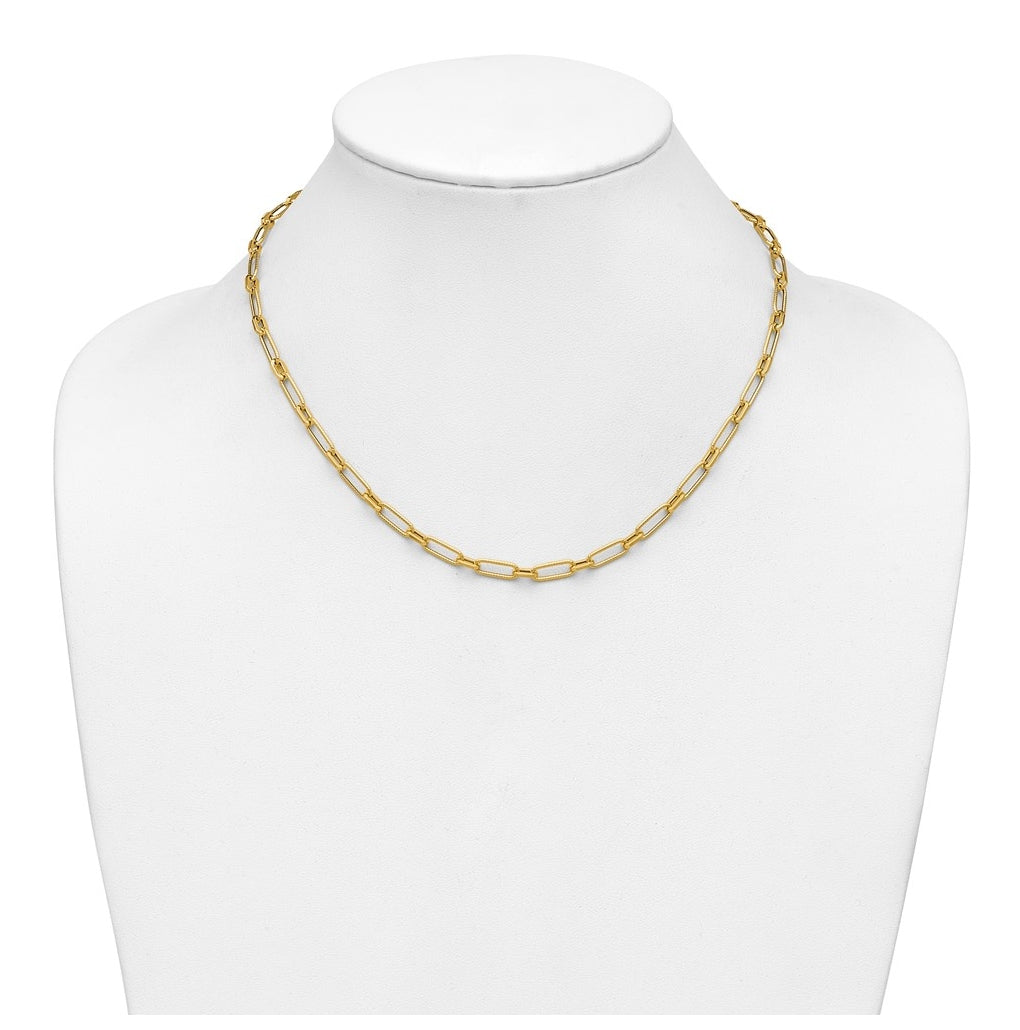 14k Yellow Gold Polished Textured Fancy Link Necklace