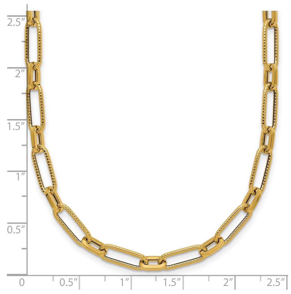 14k Yellow Gold Polished Textured Fancy Link Necklace