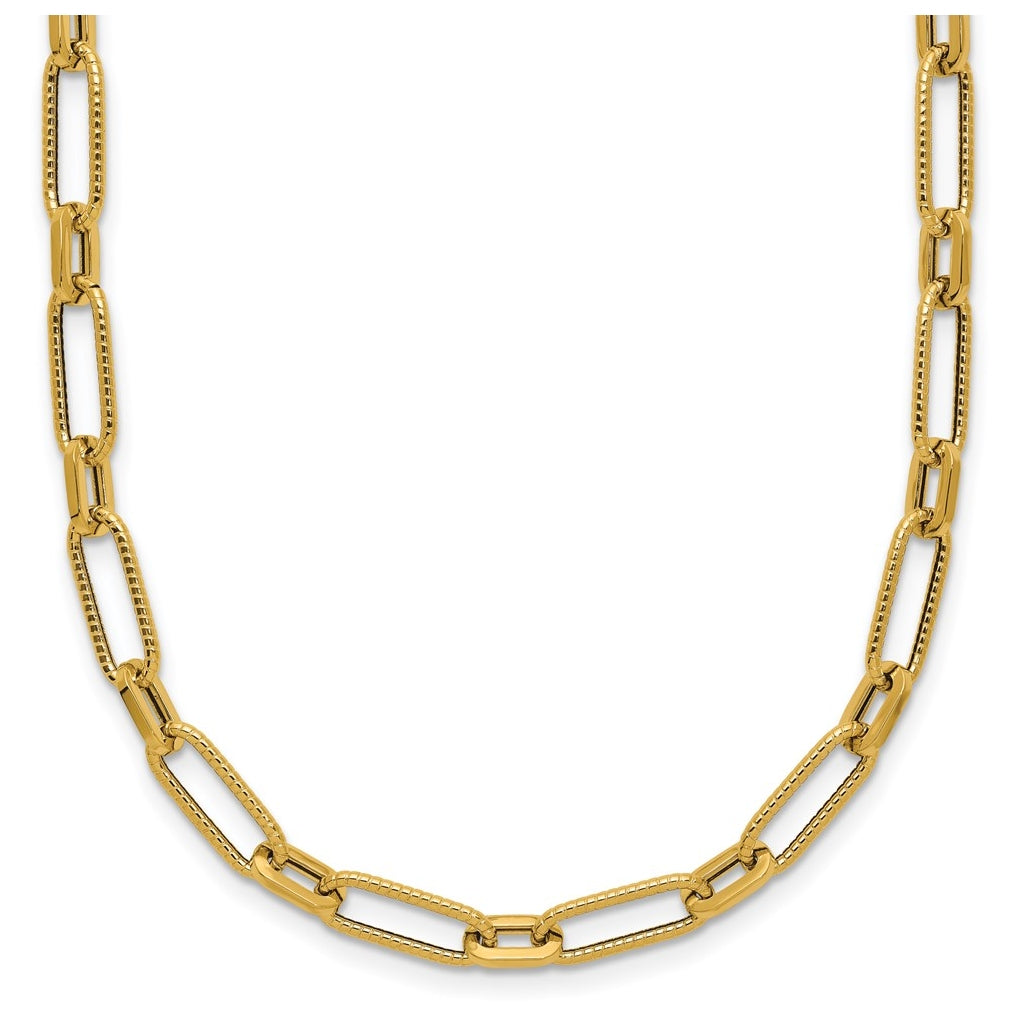 14k Yellow Gold Polished Textured Fancy Link Necklace