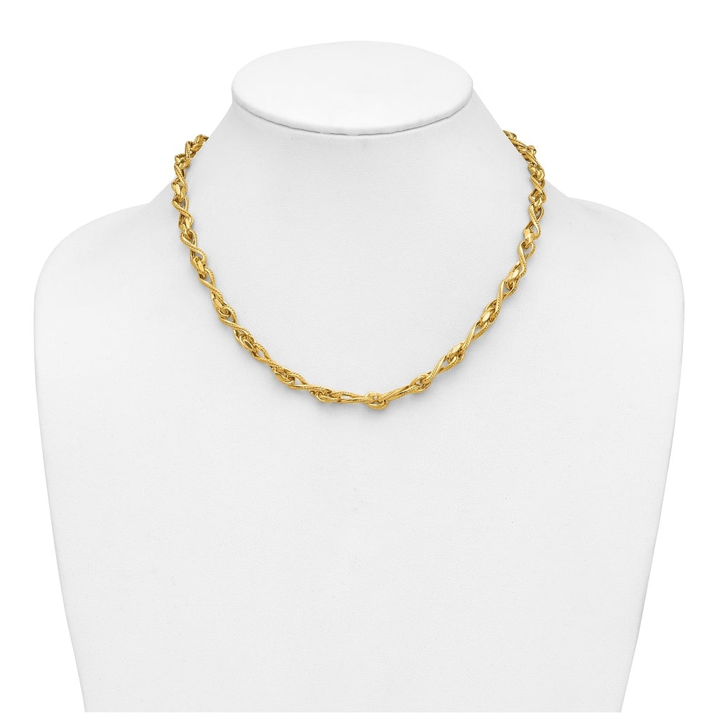 Leslie's14k Yellow Gold Polished and Textured Twisted Link Necklace
