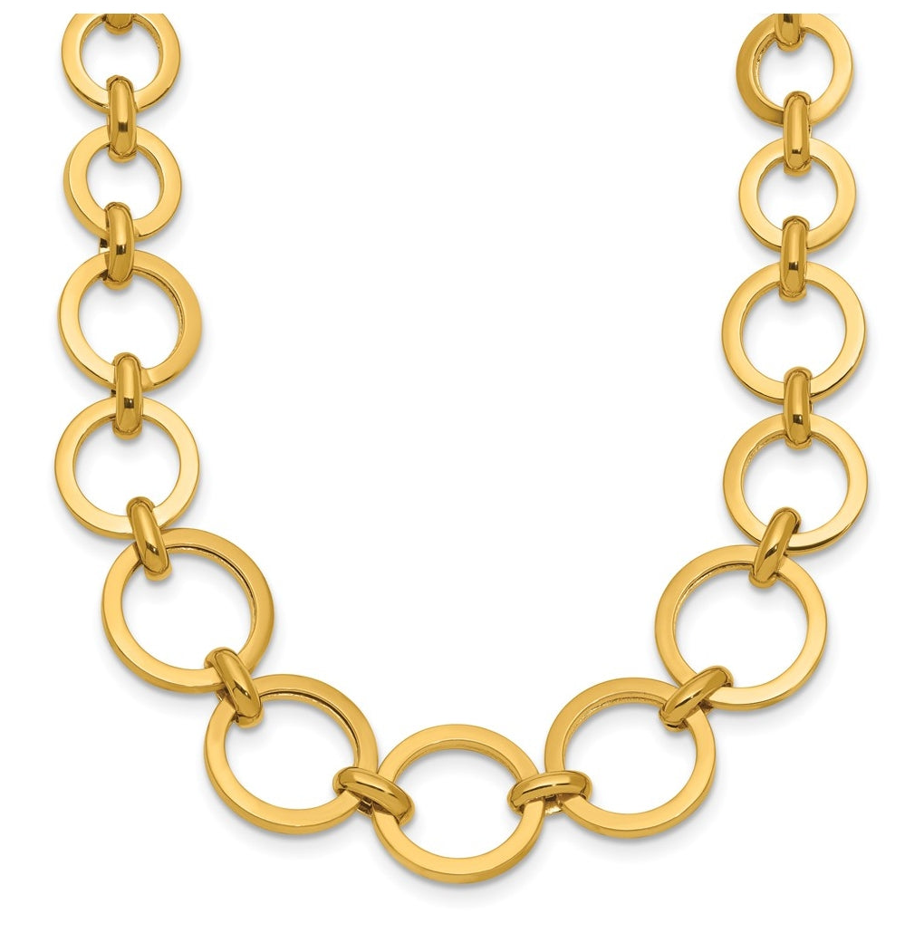 14k Yellow Gold Polished Graduated Circle Link Necklace