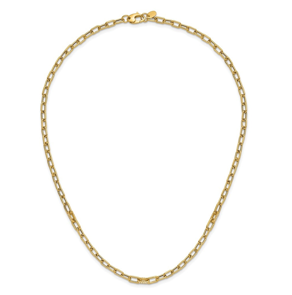 14k Yellow Gold Polished Cubic Zirconia Fancy Paperclip Link Necklace