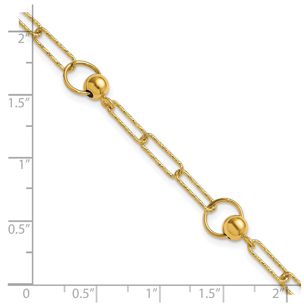 14k Yellow Gold Polished and Dia-cut. Circle Station Paperclip Bracelet