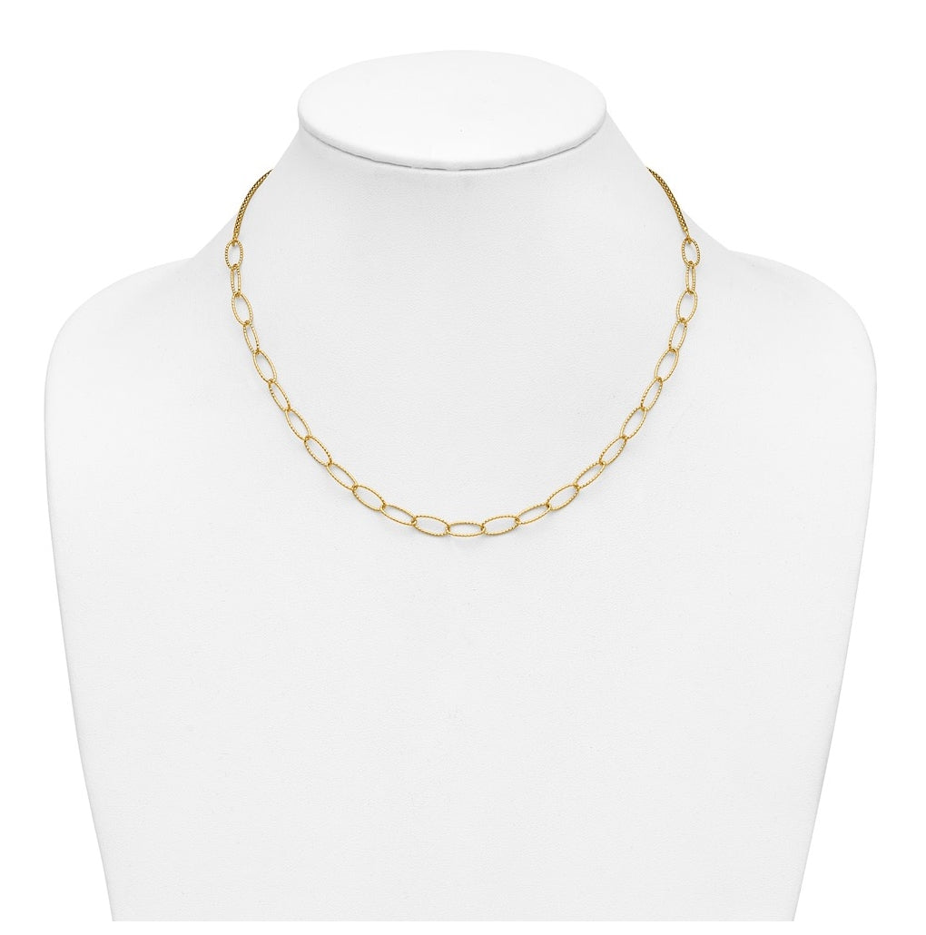 14k Yellow Gold Polished and Dia-cut Fancy Oval Link Necklace