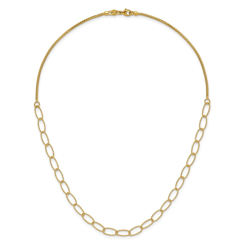 14k Yellow Gold Polished and Dia-cut Fancy Oval Link Necklace