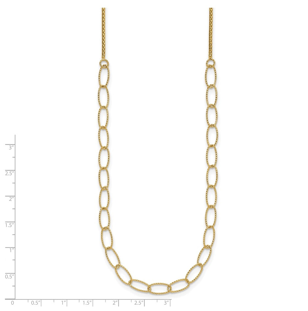 14k Yellow Gold Polished and Dia-cut Fancy Oval Link Necklace
