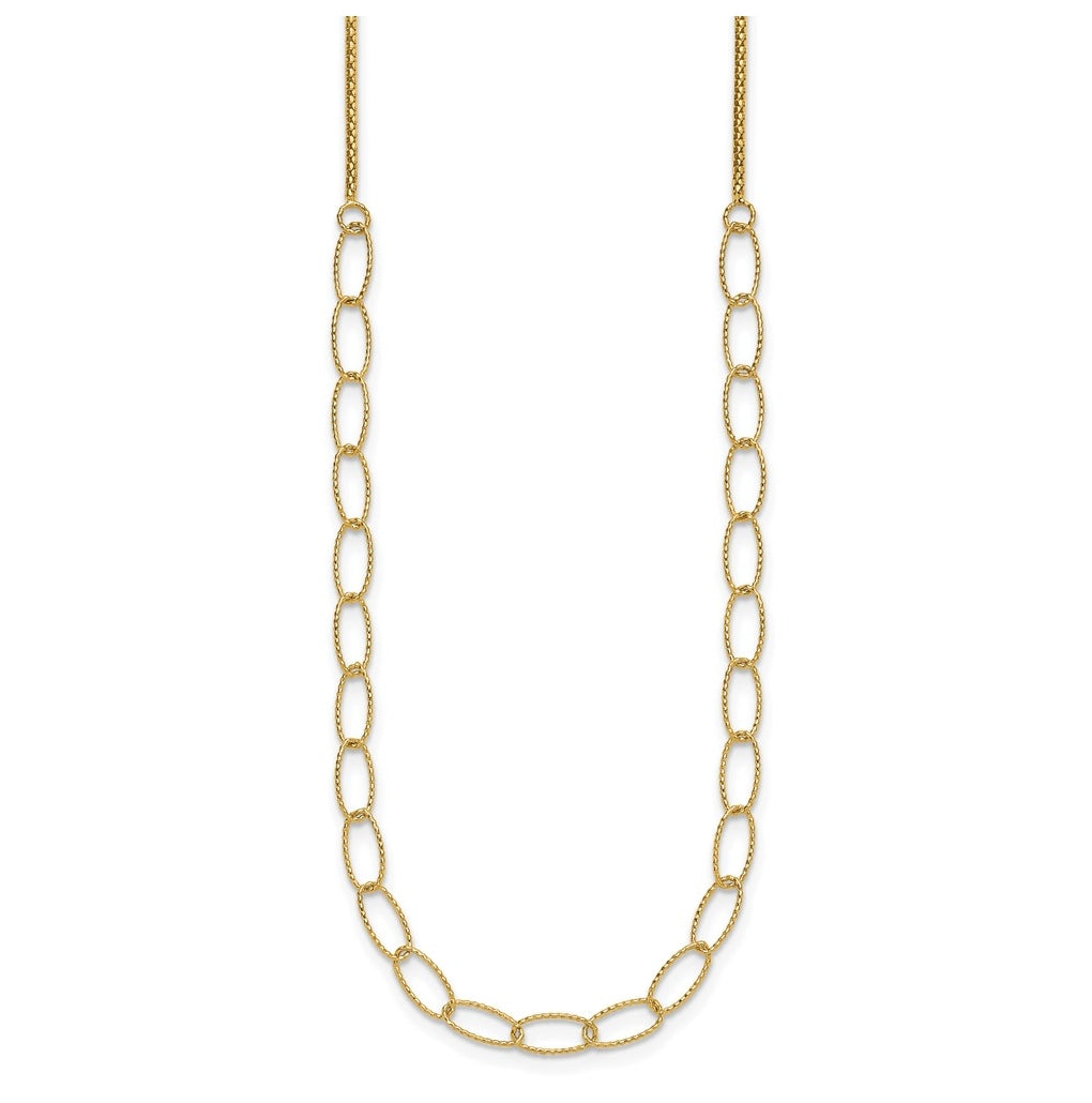 14k Yellow Gold Polished and Dia-cut Fancy Oval Link Necklace