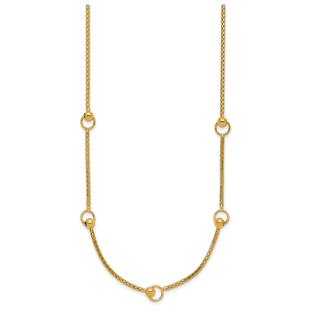 14k Yellow Gold Polished Circle Station Popcorn Link Necklace