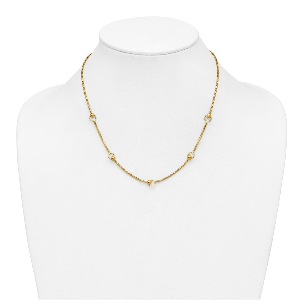 14k Yellow Gold Polished Circle Station Popcorn Link Necklace