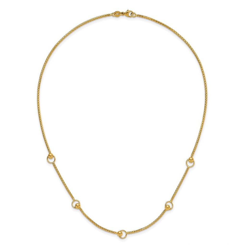 14k Yellow Gold Polished Circle Station Popcorn Link Necklace