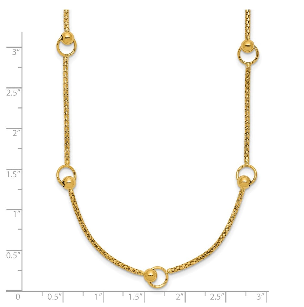 14k Yellow Gold Polished Circle Station Popcorn Link Necklace