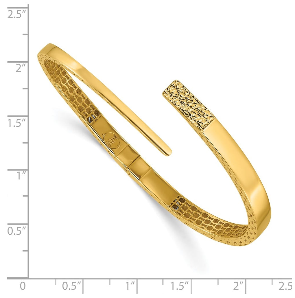 14k Yellow Gold Polished and Diamond-cut Bypass Hinged Bangle