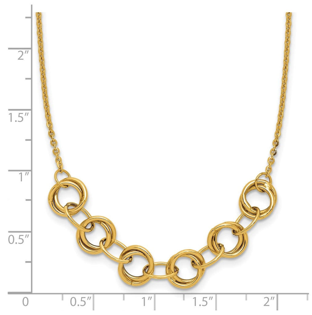 14k Yellow Gold Polished Circles w/2in ext. Necklace