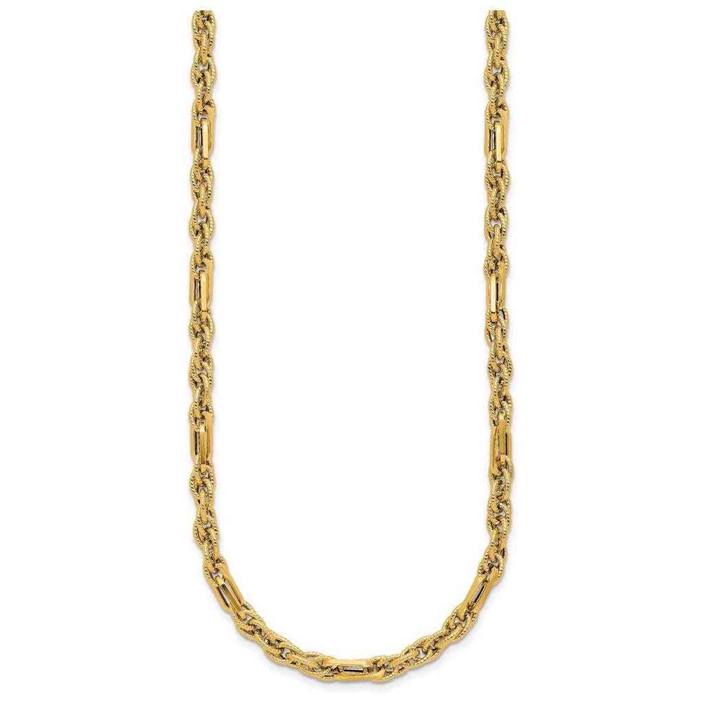 14k Yellow Gold Polished and Textured Fancy Link Necklace