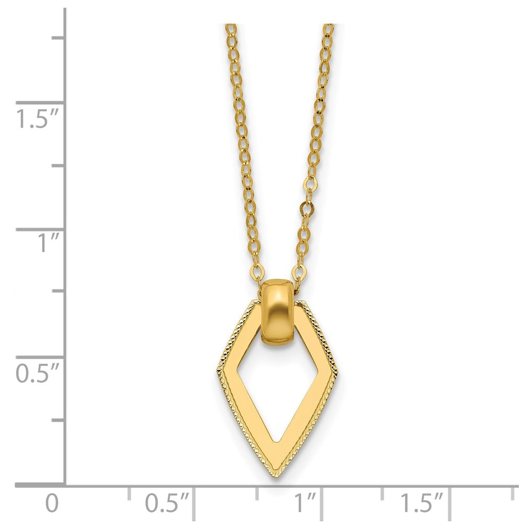 14k Yellow Gold Polished Diamond Shape Pendant w/2in ext. Necklace