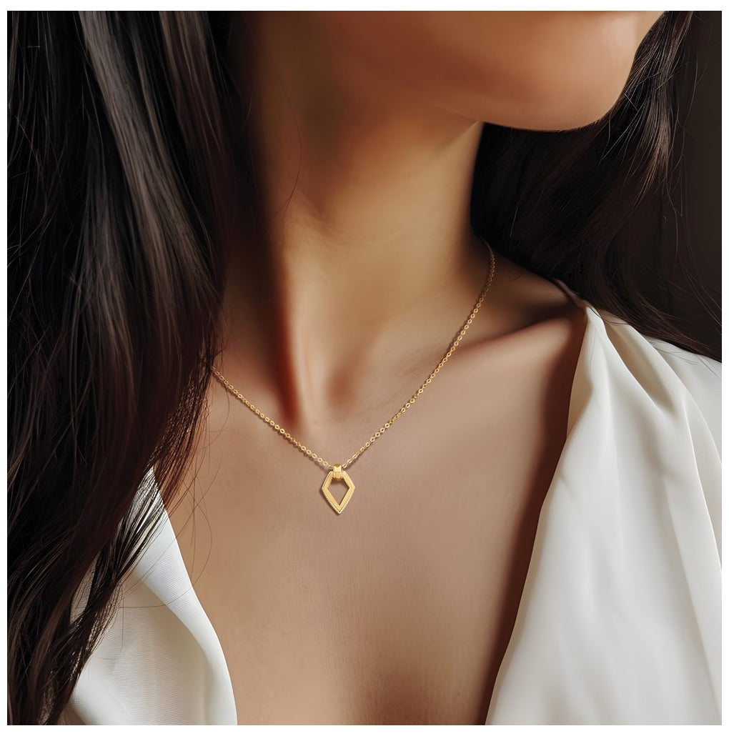 14k Yellow Gold Polished Diamond Shape Pendant w/2in ext. Necklace