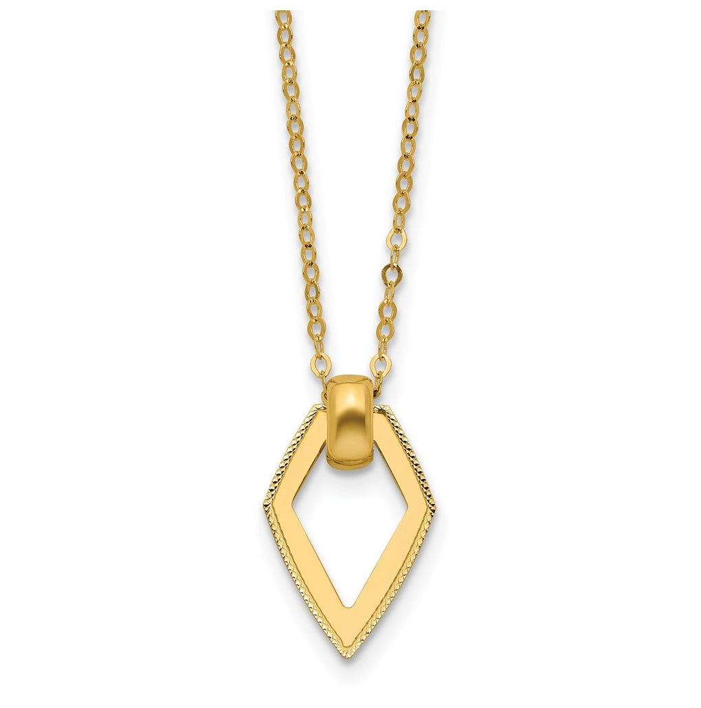 14k Yellow Gold Polished Diamond Shape Pendant w/2in ext. Necklace