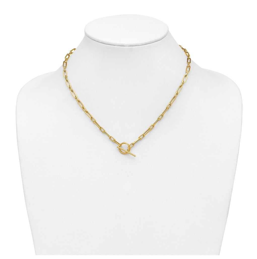 14k Yellow Gold Polished and Twisted Fancy Link Toggle Necklace