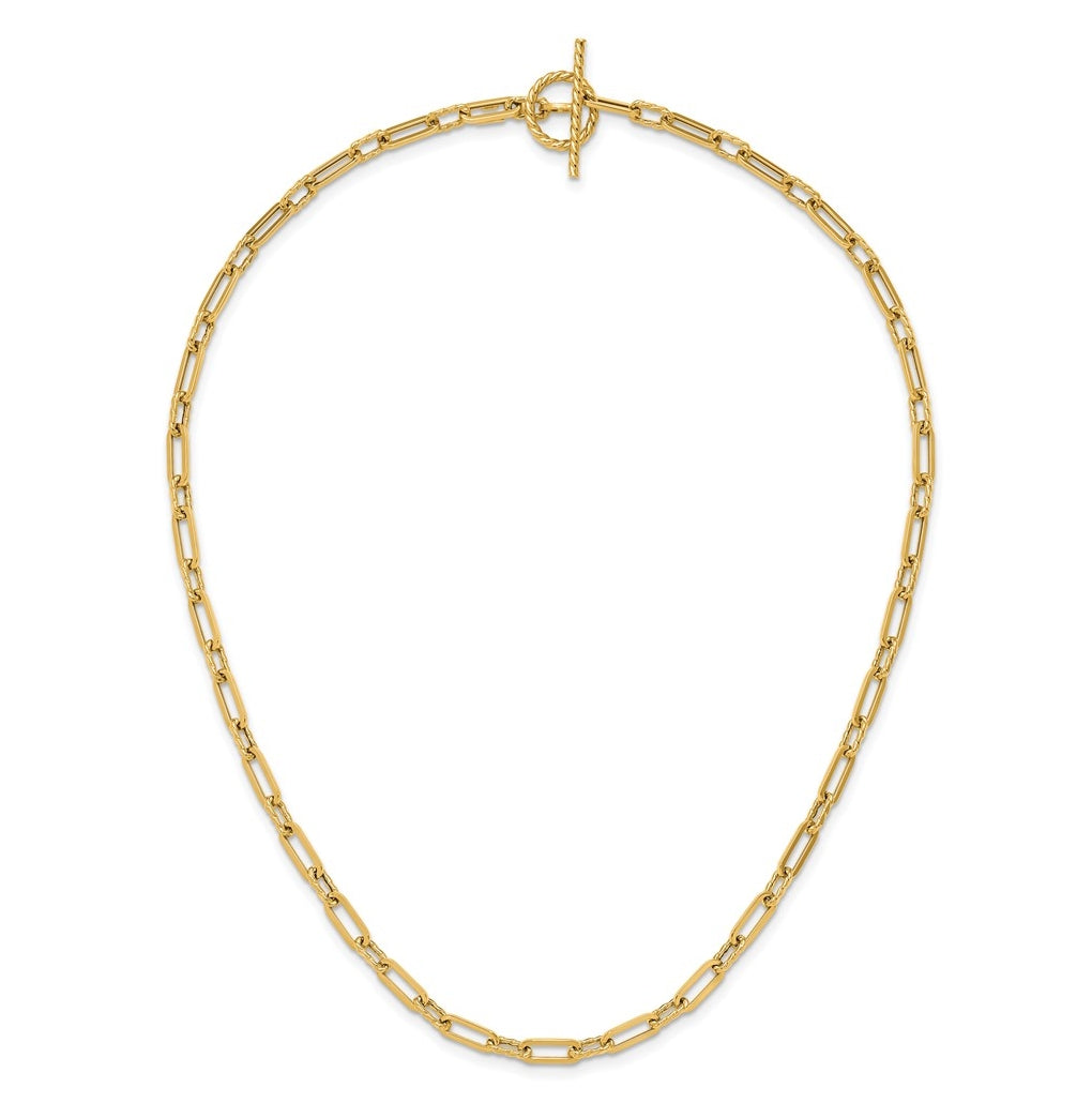 14k Yellow Gold Polished and Twisted Fancy Link Toggle Necklace