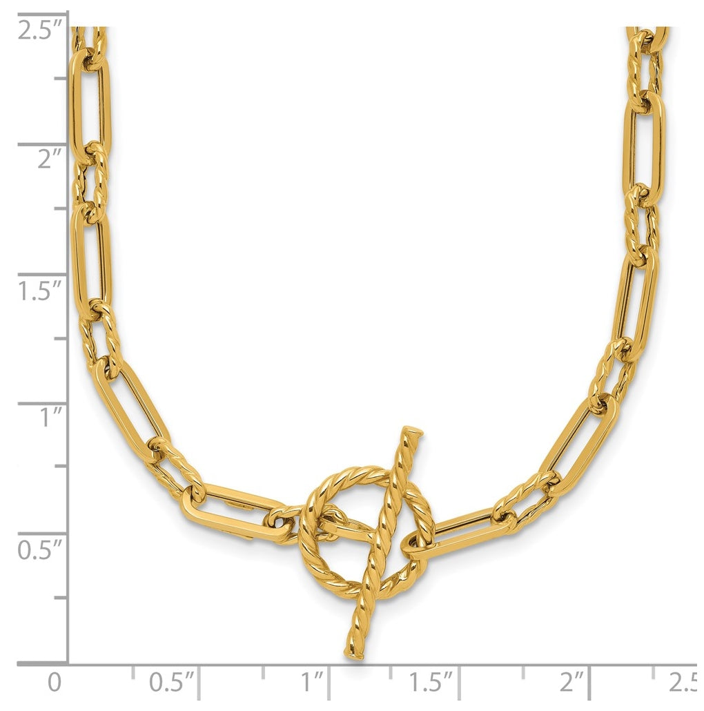 14k Yellow Gold Polished and Twisted Fancy Link Toggle Necklace